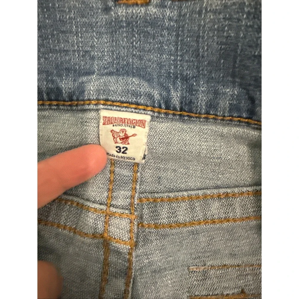 True Religion Jeans Men's 32in Blue Ricky Big T Flap Straight Leg Denim